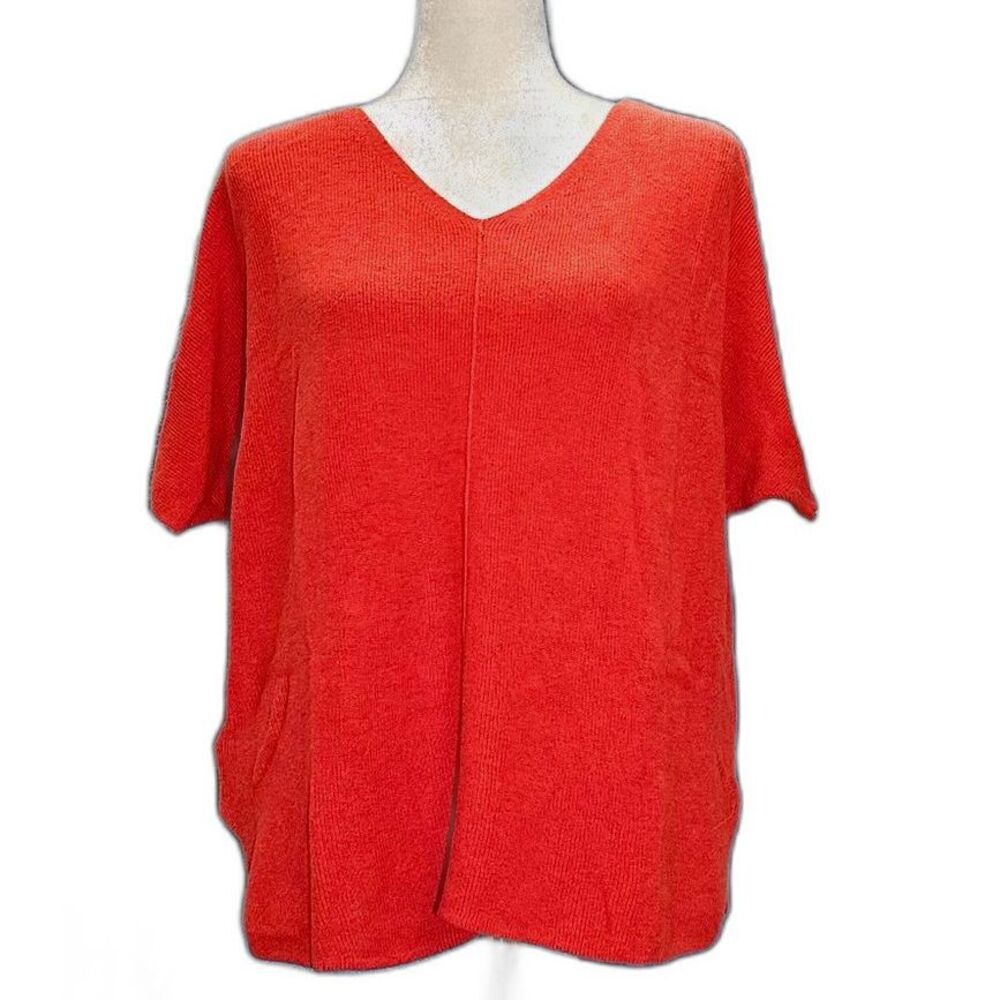 LOU & GREY - LOFT Dolman Short Sleeve V-Neck Light Weight Cotton Knit Top Sz L